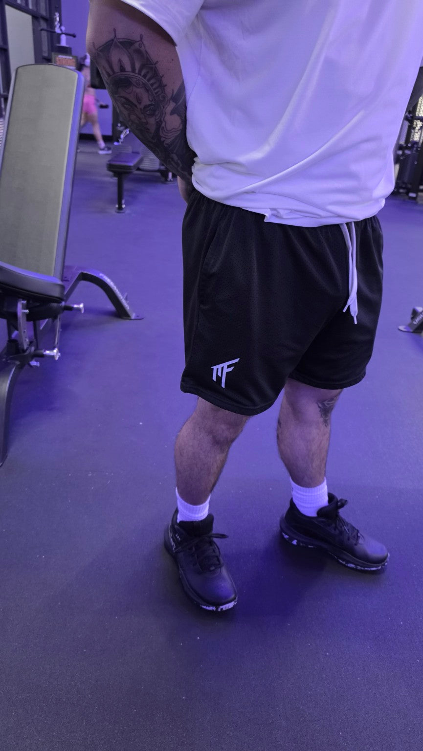 MindForge MF 5 inch mesh shorts detail in gym