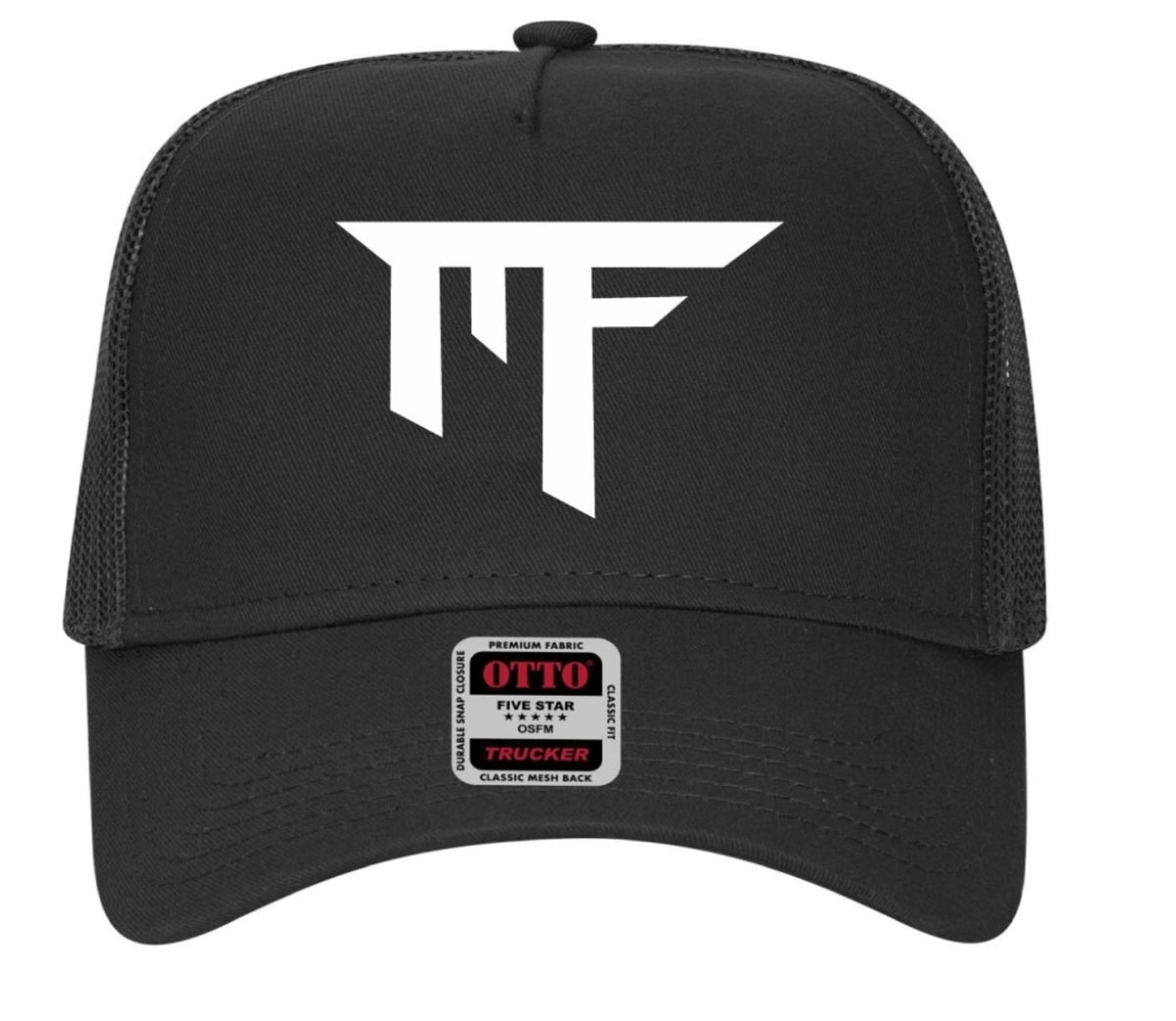 Black MindForge MF logo trucker hat
